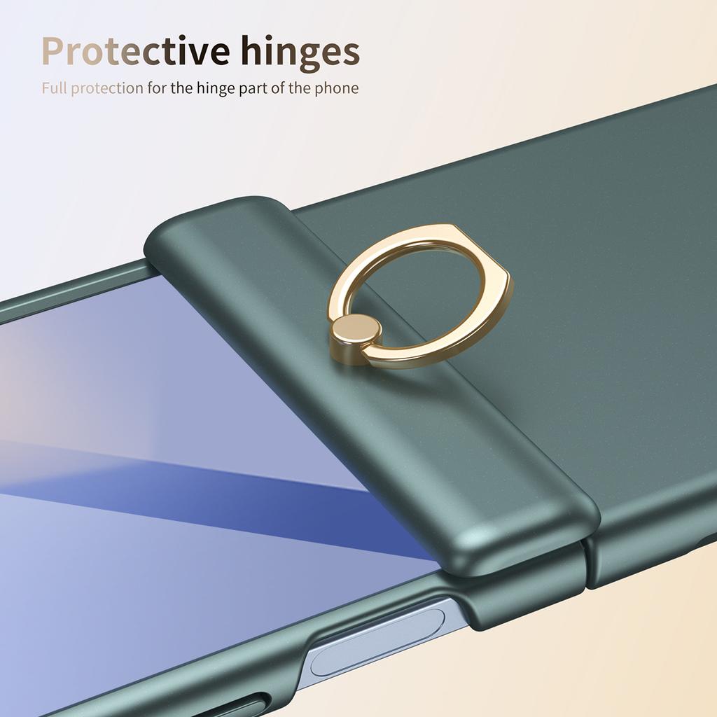 For Samsung Galaxy Z Flip7 5G Case with Tempered Glass Film Ring Holder Kickstand PC Phone Cover
