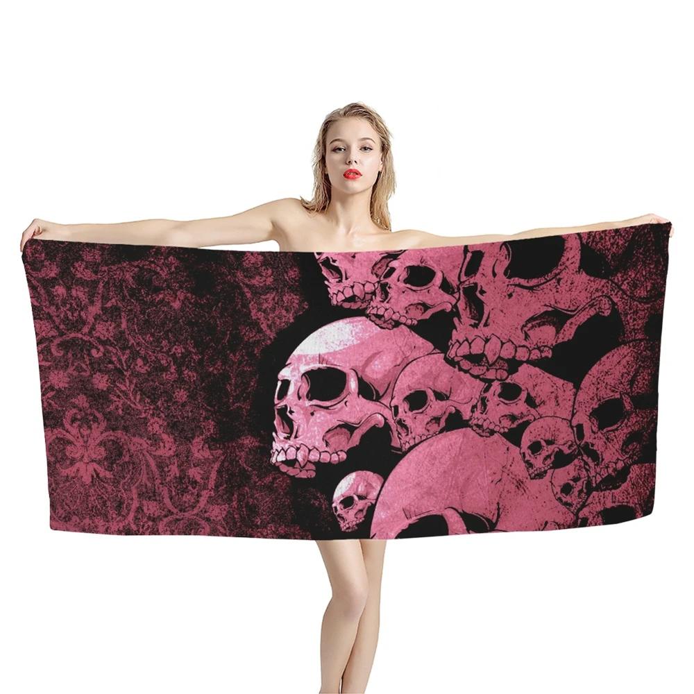 Gotisches Totenkopfmuster Druck Strandtuch Mikrofaser Abdeckung Sonnenschutzdecke Heimdekoration Yoga Fitnessstudio Schnelltrocknend Schwimmponcho Handtuch