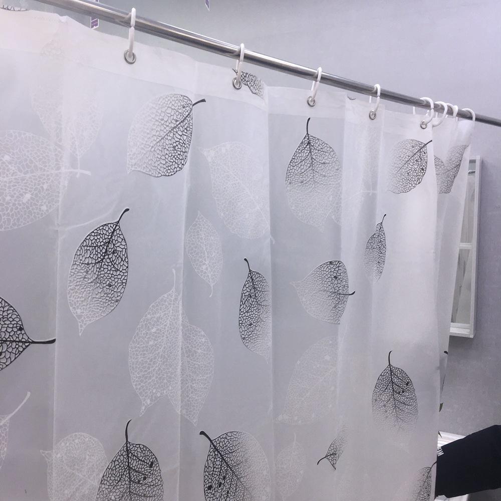 Shower Curtain Gray White Leave Curtains for Toilet Water Resistant PVEA Fabric Bathroom Curtain Modern Style with Hooks 111cm