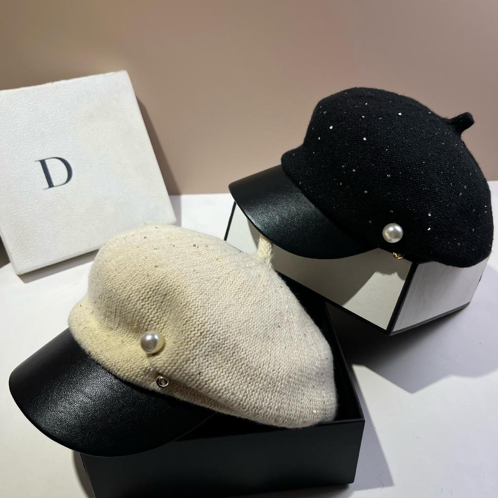 Xiaoxiangfeng Pearl Sequin Navy Hat Celebrity Irregular Styling Beret Female