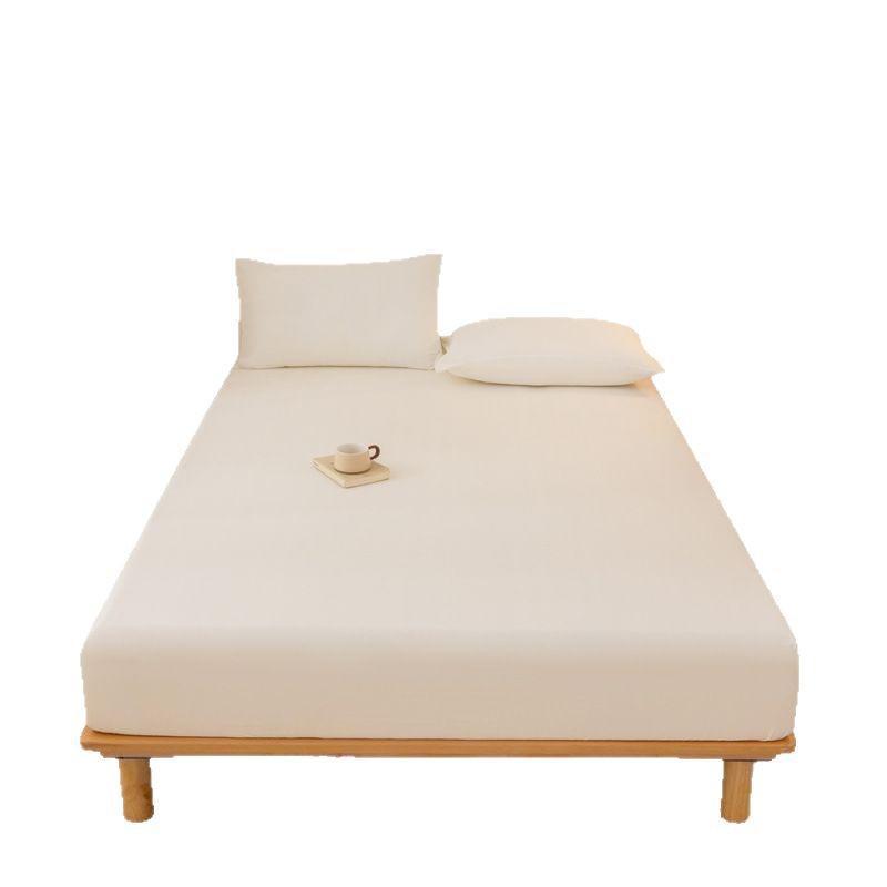 High-Quality Washed Cotton Solid Color Fitted Sheet with Pillowcase, Bedspread, and Dustproof Bed Cover