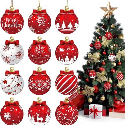 12Pcs Wooden Christmas Ball Ornaments Xmas Tree Hanging Pendant DIY Craft Merry Christmas Decoration For Home 2025 New Year Gift