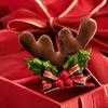 2pcs/set Pom-pom Reindeer Antler Hair Clips with Bow Plush Hair Clips  for Kids