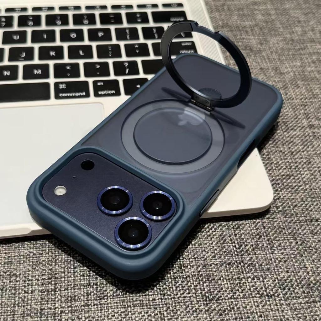 Für Mattes Metall Ringständer Hülle für Für Iphone 17 Air 16 1 14 Plus 13 12 11 Pro Max Linsen Schutz Magnetische Transluzente Hülle