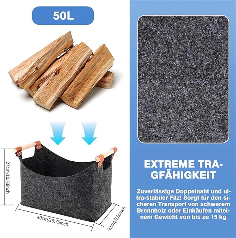 Firewood Box Large Capacity 50L Foldable Wood Basket Foldable Clothes Storage Basket for Fireplace & Wood Stove New