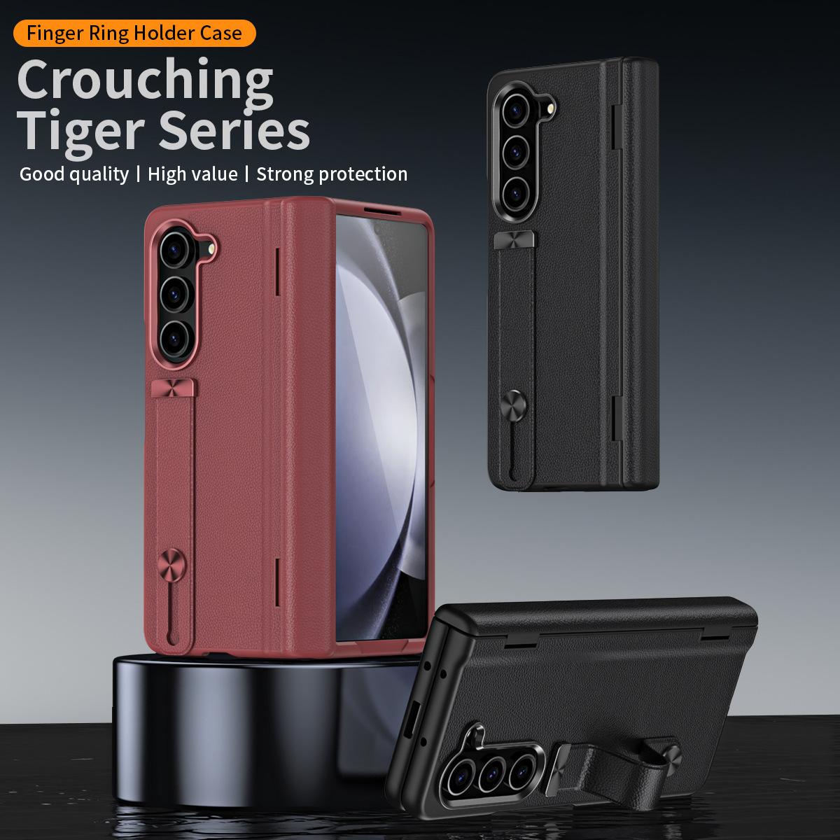 

Suitable For Z+Fold 6/5 Phone Case 4/3 Plain Leather Wristband Holder Case Film All Inclusive Anti Fall Protective Cover Samsung SM-Z+Fold4 аеро