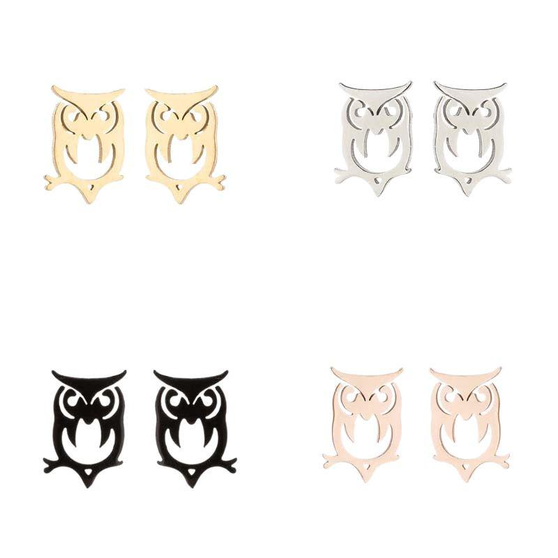 Charming Owl Stud Earrings: Stainless Steel Hollow Animal Design