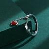 Creative Ruby Fringe Nastavitelný otevírací pár Stříbrný prsten S925 pro ženy Originální šperky ze sterlingového stříbra ve tvaru srdce