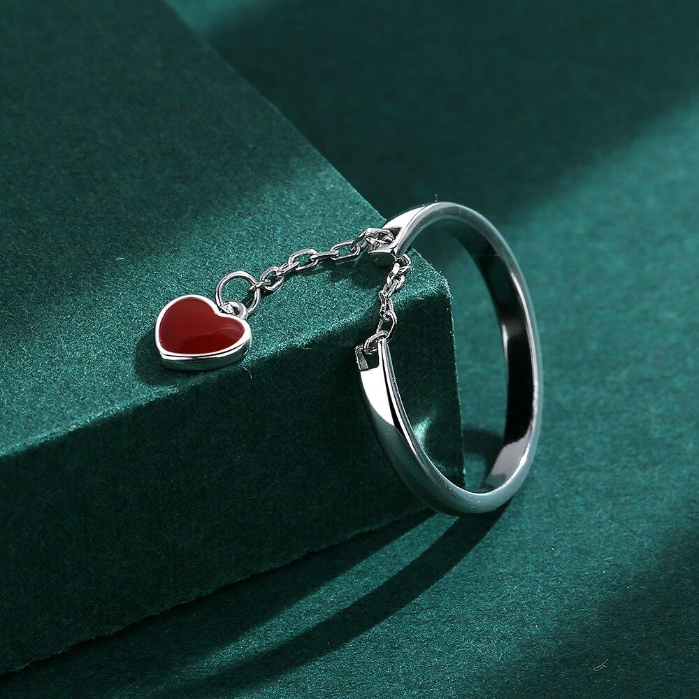 Creative Ruby Fringe Nastavitelný otevírací pár Stříbrný prsten S925 pro ženy Originální šperky ze sterlingového stříbra ve tvaru srdce