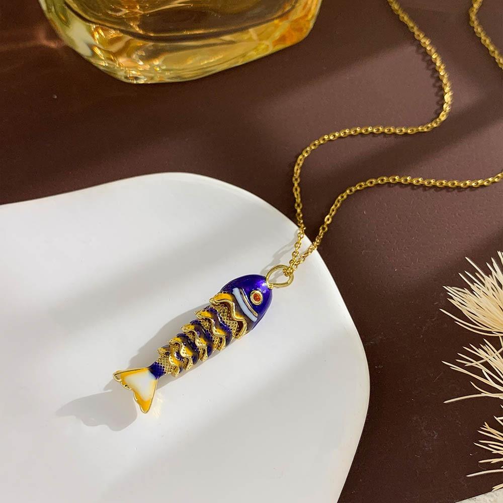 Fashion Stainless Steel Chain Fish Necklace Joints movable Enamel Koi Pendant Charms Plating Carp Collarbone Necklace Party Gift