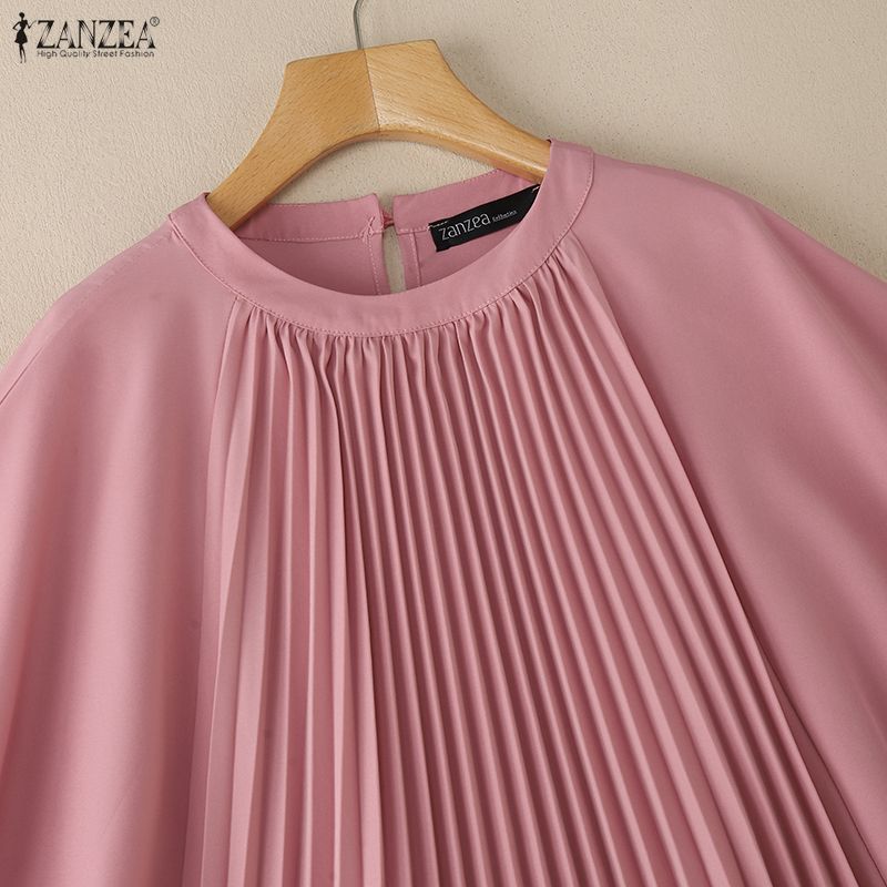 ZANZEA Women Elegant Round Neck Loose Casual Half Sleeve Blouse