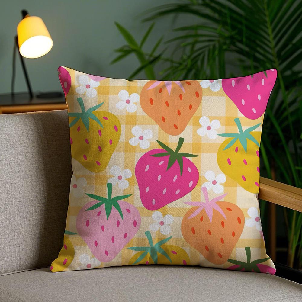 Cute Strawberry Cushion Cover Soft Short Plush Double-Sided Printing Home Decor Machine Washable Pillow Case Gift