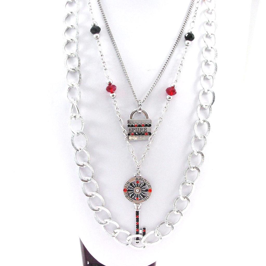 NOA [G5973] - Sautoir Créateur 'Un Amour de Clé' rouge noir