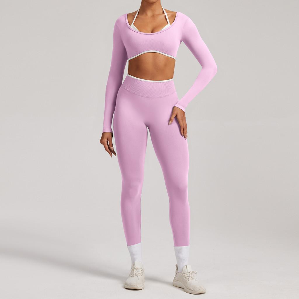 Seamless Yoga Set Long Sleeve Fitness Wear With Moisture Wicking For Women Outdoor Running