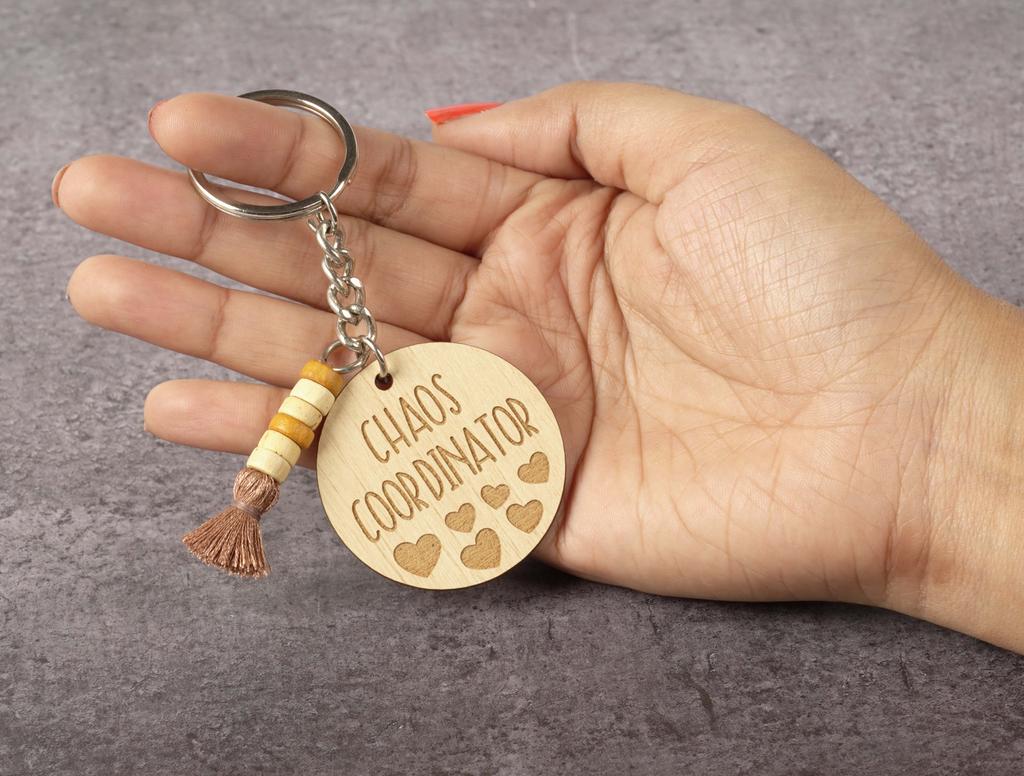 Inkdotpot Funny Keychain Chaos Coordinator Wood Engraved Keychain- Funny Mom Teacher Humour Novelty