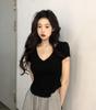 2024 Summer V-Neck Short-Sleeve Slim Fit Irregular Hem Top for Women