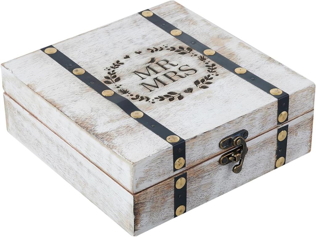 Eximious India Wedding Keepsake Box with Lids Bridal Arranger Memory Storage Box Bridal Shower Gifts Wooden Wedding 7X7X3 Inches Mr...