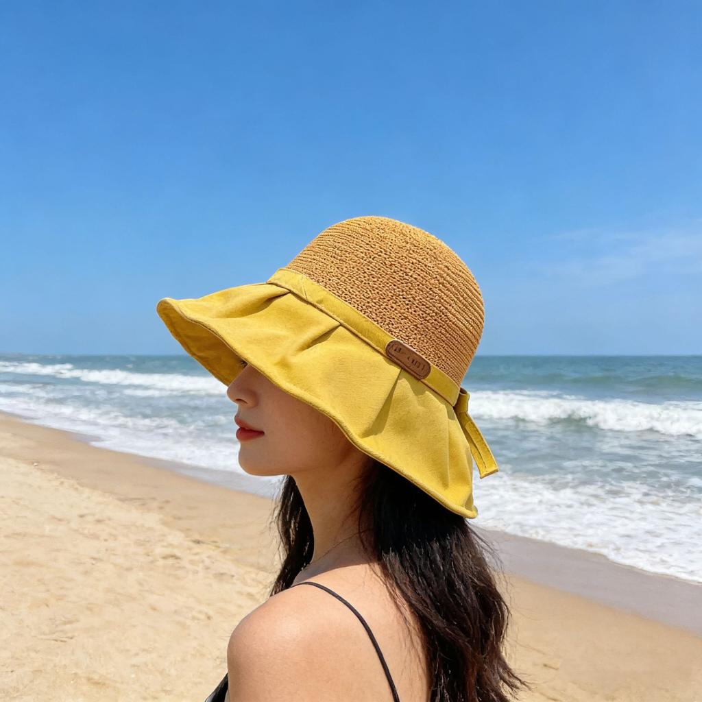 Summer Large Brim Sun Protection Hat Women's Versatile Face Small Straw Visor UV Protection Foldable Fisherman Hat