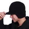 Men Winter Knitted Peaked Hat with Earmuffs Windproof Warm Earflap Hat Outdoor Cycling Baseball Hat Knitted Newsboy Hat with Visor