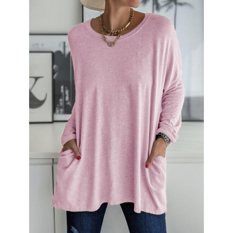 GMXIA Women's Fashion Casual Solid Color Print Long Sleeve O Neck Blouses & Shirts