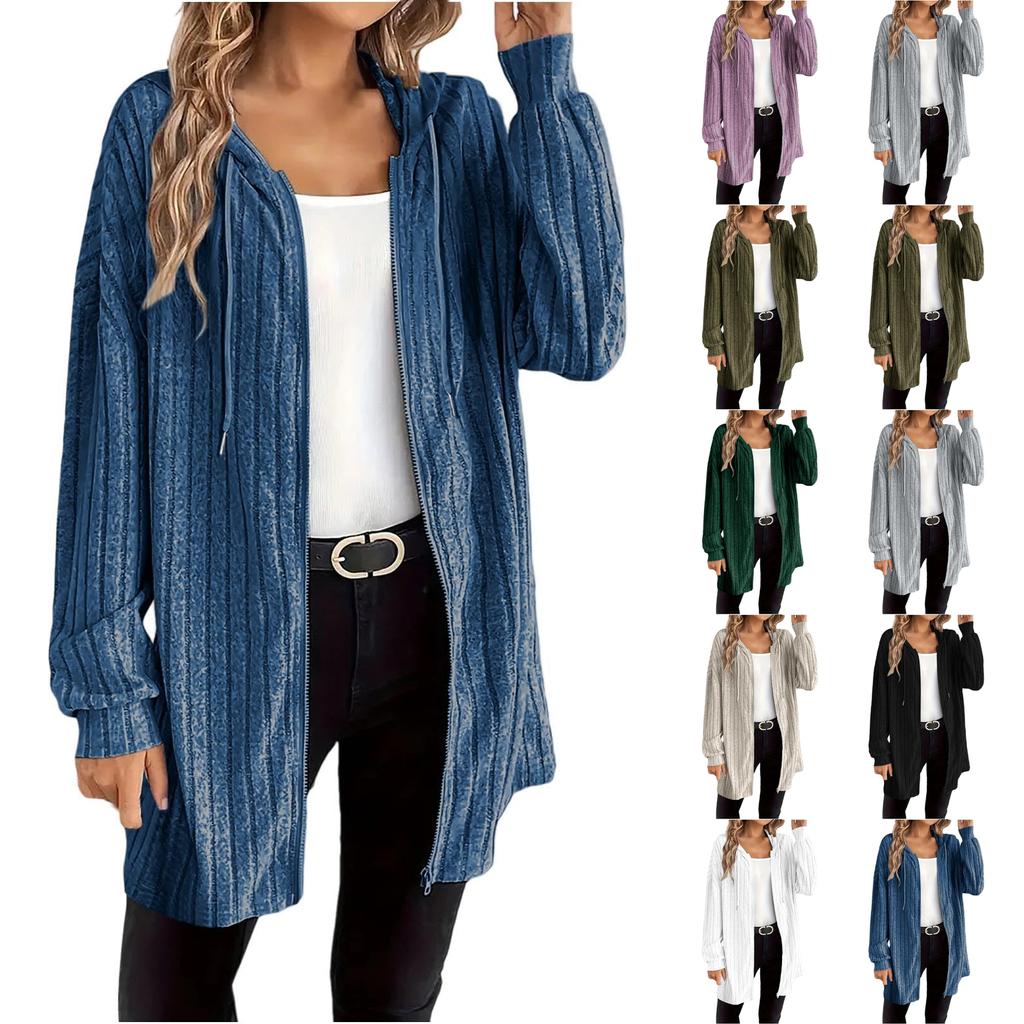 Fashion Women's Zipper Hoodie Casual Long Fashion Coat