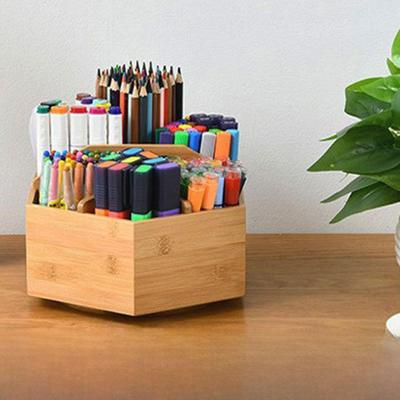 Desktop Organizer Storage Box Rotation Phone Holder Wood Stationery Pen Pencil