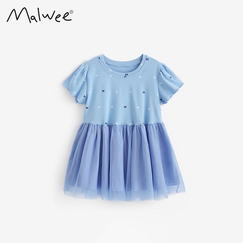 Детское летнее платье-принцесса Malwee: Европейский и американский стиль, Милое платье с круглым вырезом и короткими рукавами для малышей и детей 120