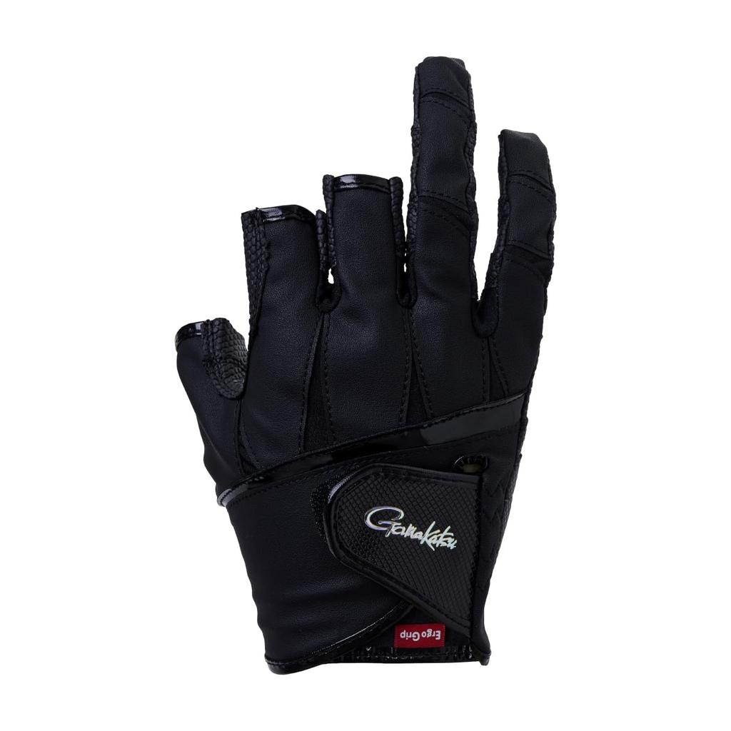 Gamakatsu G Ergo Grip Gloves GM7295 Size L (3-Slice) Black/Black,