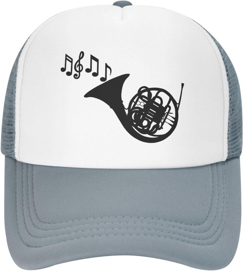 French Horn Music Notes Trucker Hat Adjustable Mesh Back Sun Protection Outdoor Cap