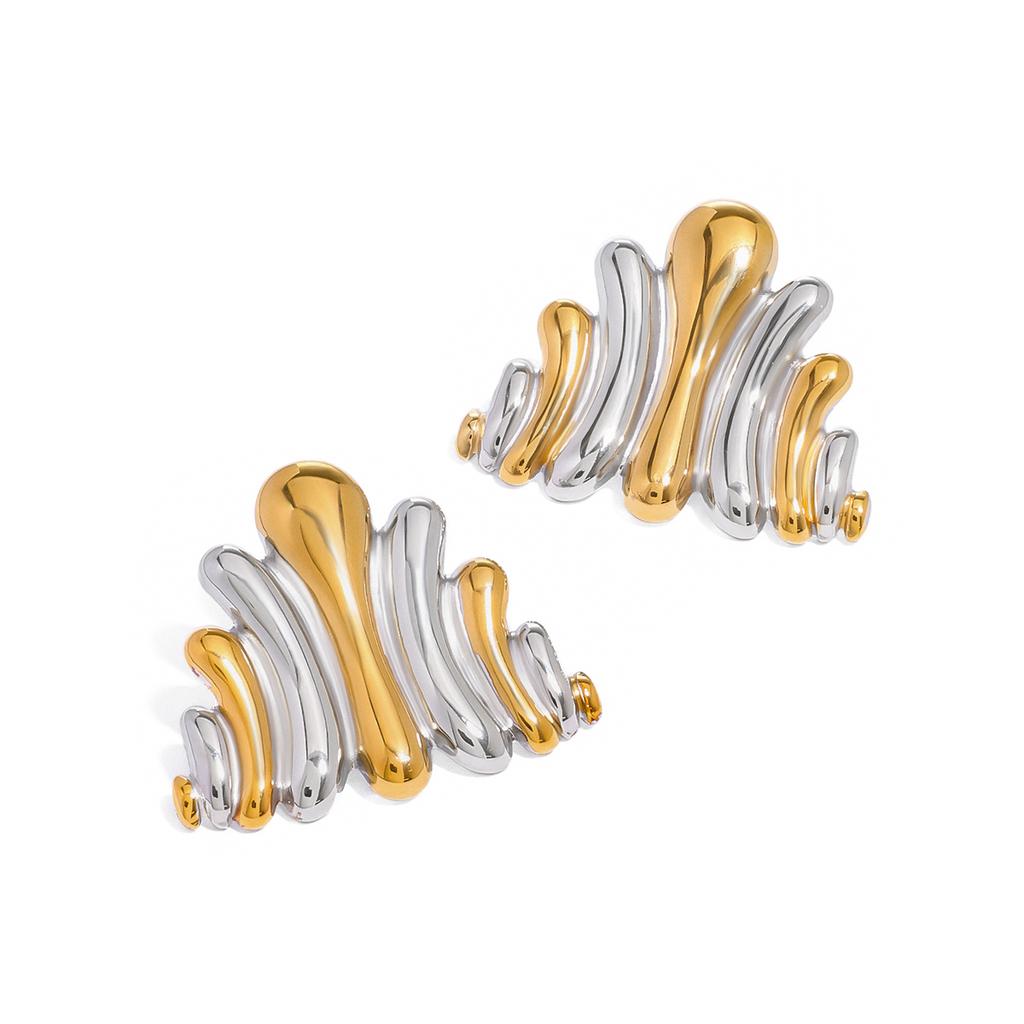 Yori Glänzende Geometrische Wellen-Ohrringe aus Edelstahl Wasserdicht 18K Gold PVD-beschichtet Textur Mode-Charme-Schmuck Damen Neu