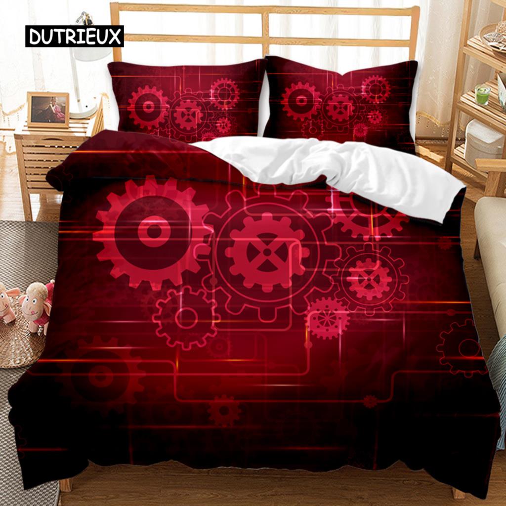 Mechanical Gear Duvet Cover Set Steampunk Style Bedding Set Clocks Polyester Comforter Cover Men Mechanical Device Bedclothes