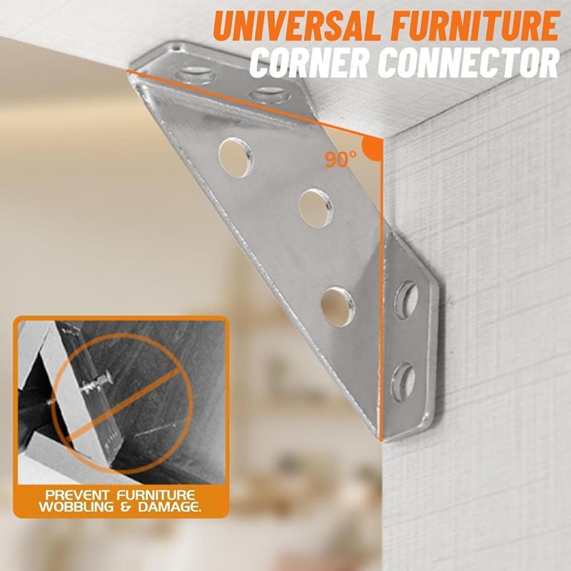 20-1PC Stainless Steel Angle Corner Brackets Universal Furniture Corner Connector Brace Joint Fastener Bedframe Cabinet Drawer