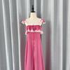 Pink Lace-Trim Cap Sleeve Maxi Dress, Yi Mengling Style, In Stock