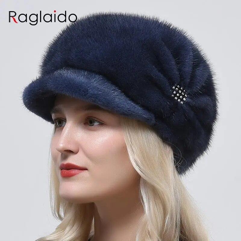Winter Brim Hats For Women Ear Cover Luxury Domo Natural Mink Fur Cap High Quality Cold Cap Women Real Mink Fur Winter Fur Hats