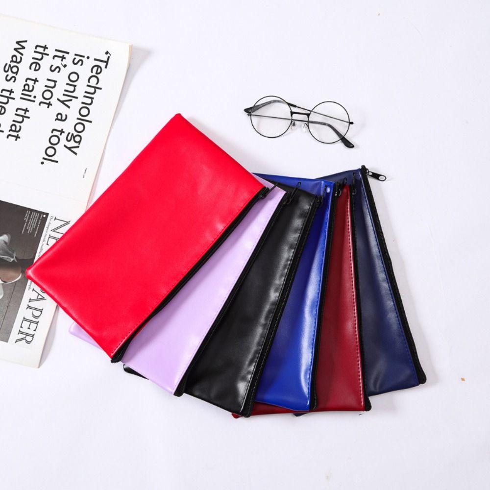 Waterproof Pencil Pouch Faux Leather Bank Deposit Bag Practical Money Cash Case  Office Storage