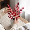 Artificial Holly Berry Branches Red Stems, Christmas Picks for Tree Decor, Realistic Stems Faux Winter Floral Decor Wreath Vase Indoor Home