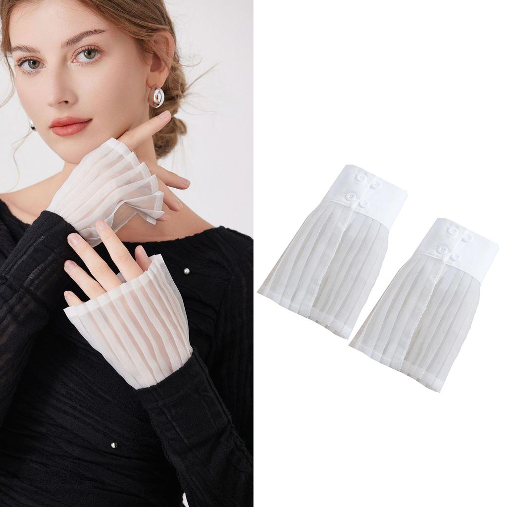 Simple Women Ruffle Arm Sleeves Wrist Cuffs Decorative Sleeves Armwear For Office Daily Wear And Formal Event Dresses