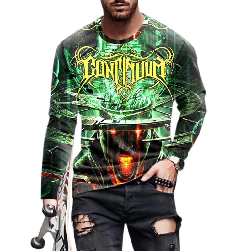 Sports Men's Long-sleeved T-shirt Men's Casual Light Street Hip-hop T-shirt 3d Skull Retro Print Casual Street Wear