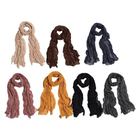 Women Scarf Solid Color Long Wide Crumple Thin Decorative Soft Perspective Wrinkled Scarf Clothes Accessory