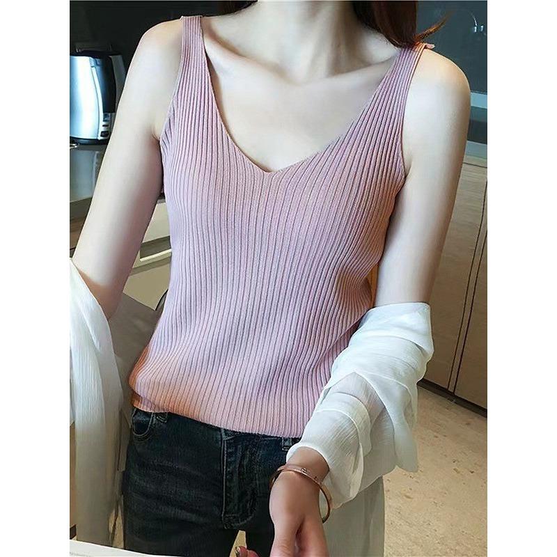 

Майка-камисоль женская летняя короткая секция внутри нижней рубашки тонкая универсальная трикотажная блузка из ледяного шелка OneSize розовый