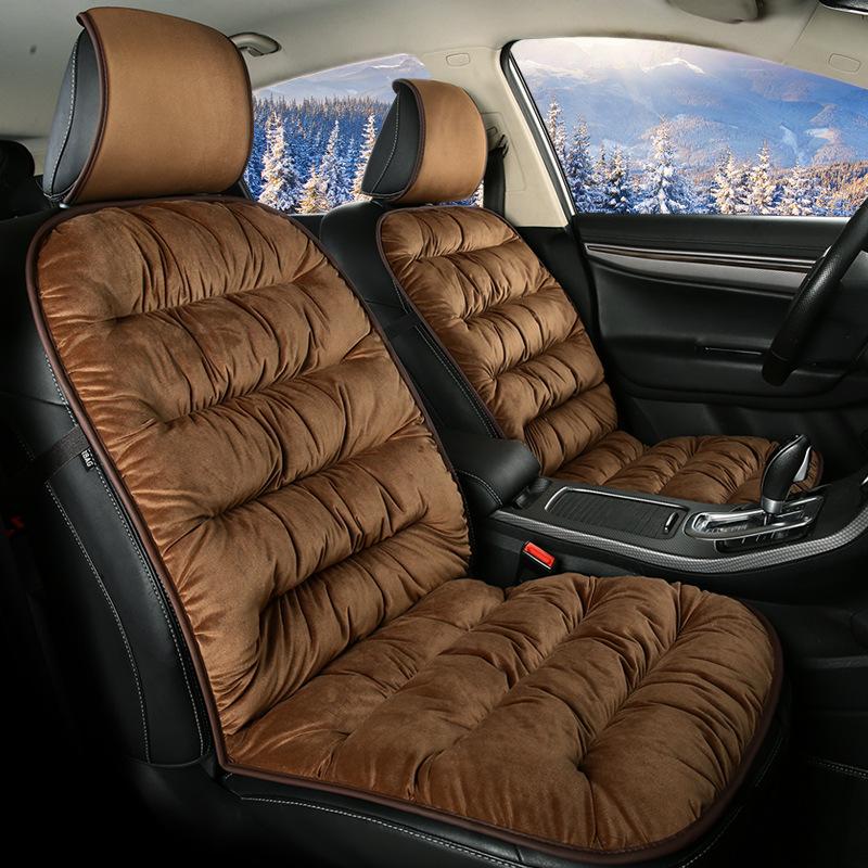 Universal Luxury Car Seat Cover Cushion Thickened Warm Plush Cotton Non-slip Seat Cover Car Winter Interior Simple Solid Color