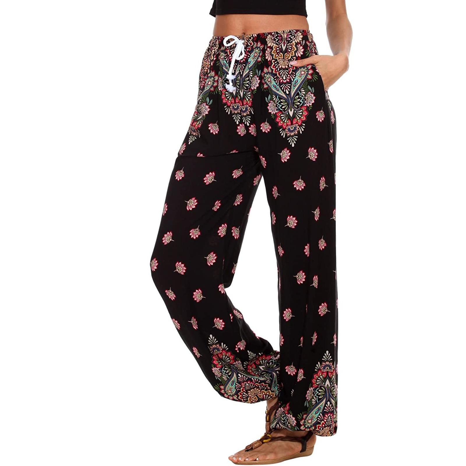 Женские хлопковые и конопляные брюки с принтом и карманами для отдыха, летние, широкие брюки L красный