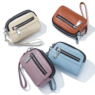 Women's Compact Genuine-Leather Clutch Bag - Double-Zipper Large Capacity Multi-Functional Coin Purse & Handbag Organizer