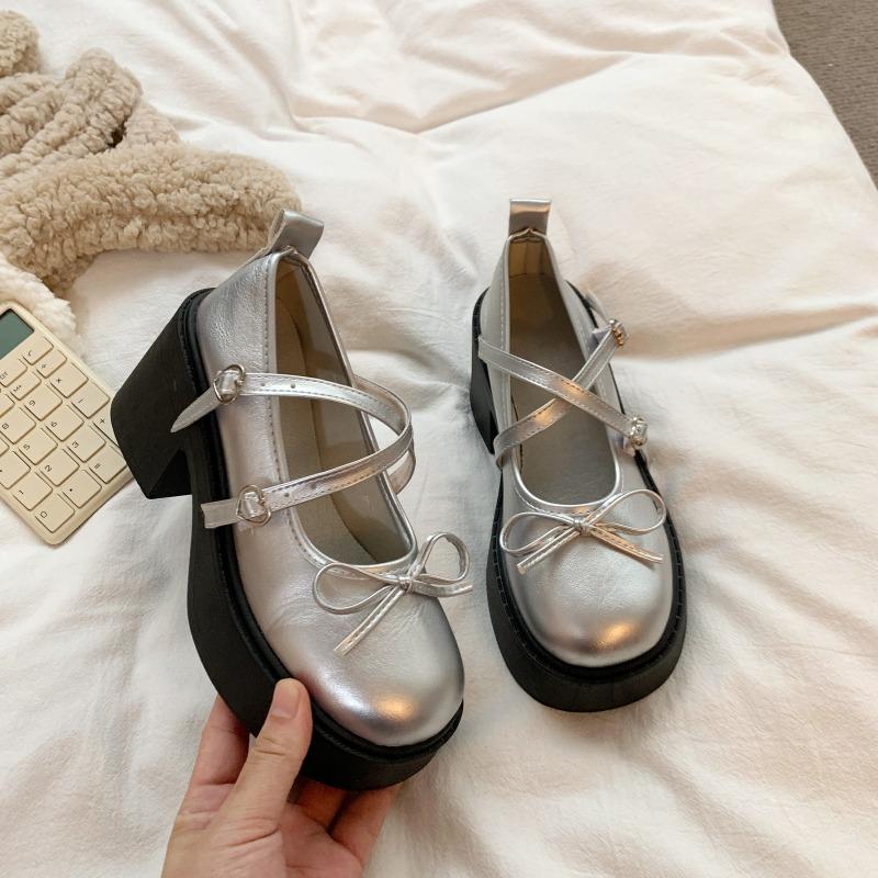 Mode Damen Mary Jane Schuhe mit Blockabsatz Frühling Pumps mit runder Zehenpartie Mode Plateau Schuhe für Damen Kleid Studenten Damen Lolita Schuhe
