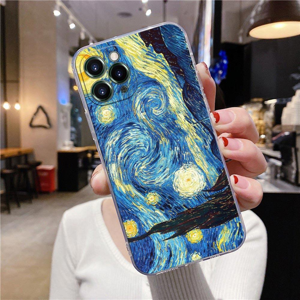 Starry Sky Van Gogh Oil Painting Sunflower Almond Blossoms Clear Phone Case For iPhone 15 13 11 12 14 Pro Max XS 7 8 Plus Covers