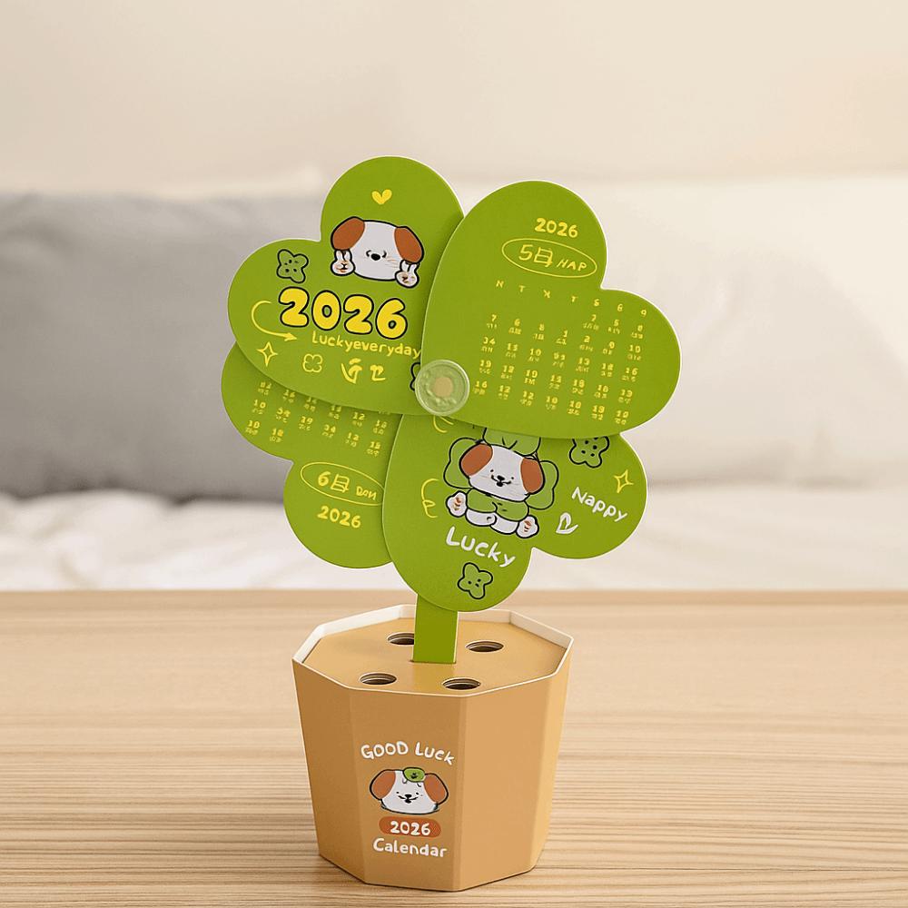 Leaf Shape Potted Plant Shape Calendar Paper Standing Desk Calendar Creative Pen Holder  For Home