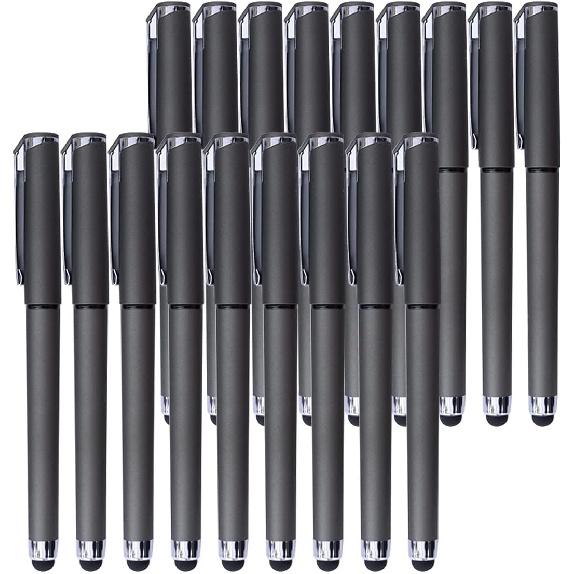 Black Gel Ink Rollerball Pens 0.7mm Gel Pens 2-in-1 Stylus Pens Medium Point Pen for Office, Black Ink (18 Pack-Blue)