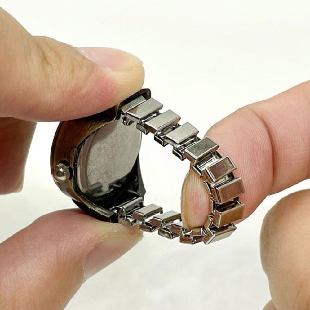 Vielseitige Vintage Fingeruhr Legierung Punk-Stil Ringuhr Elastisches Armband Digitales Display Quarz-Uhr für Männer und Frauen