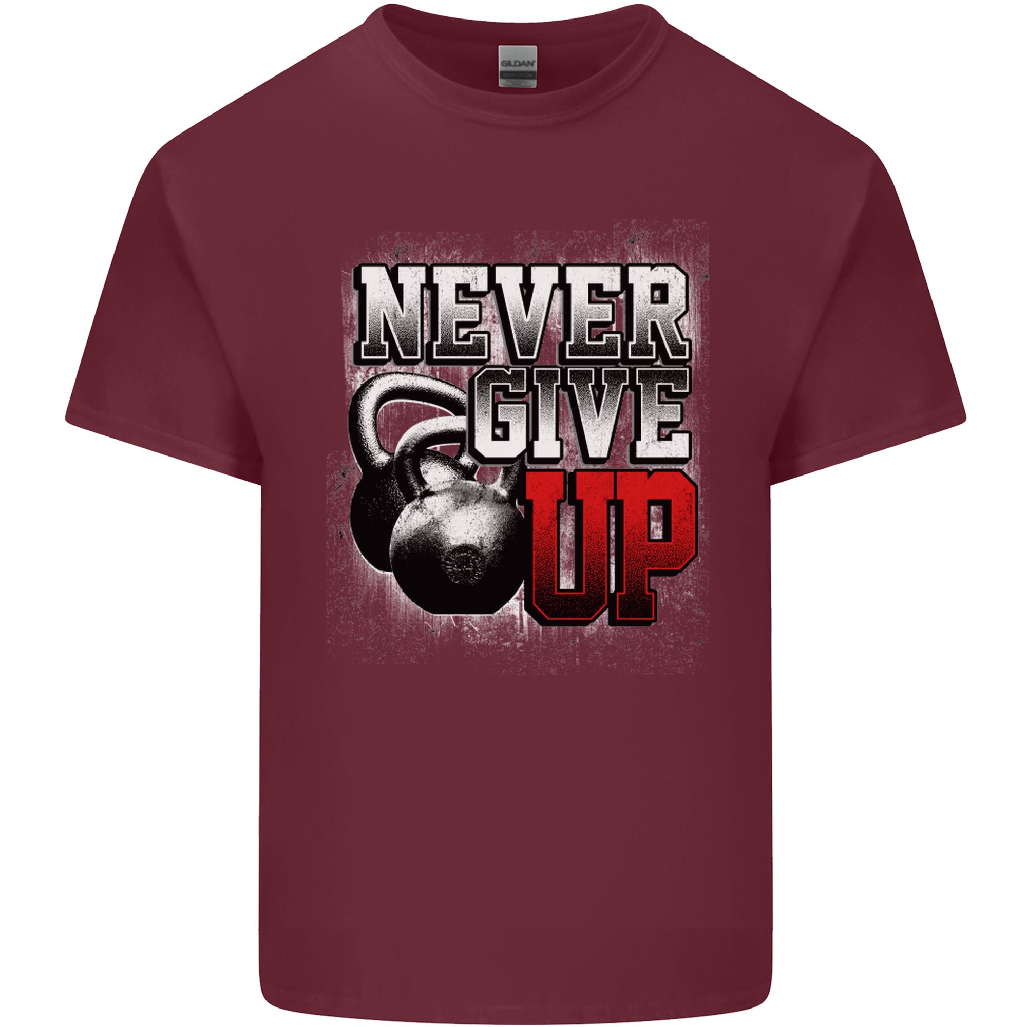 Never Give Up Gym Training Top Bodybuilding Unisexs Light Cotton TShirt S