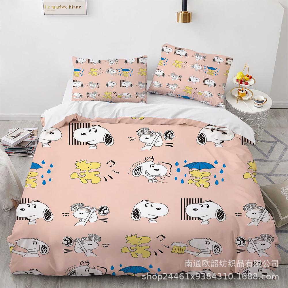 Cartoon Snoopy Bedding Sets Comforter Quilt Bed Cover Duvet Cover Pillow Case 2-3 Pieces Sets Kids Adult Size Home Decor